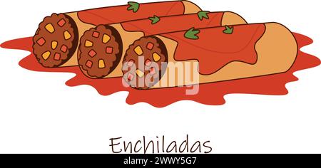 Enchiladas Mexican food vector illustration. Traditional Mexican Cuisine. Stock Vector