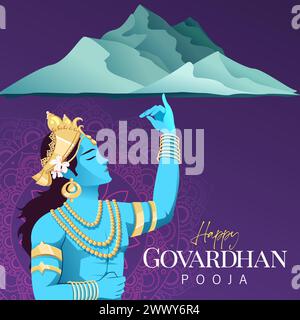 Indian religious festival Happy Govardhan Puja banner design template. Govardhan Pooja Vector Illustration Stock Vector