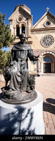 NM00662-00.....NEW MEXICO - Cathedral Basillica Of St Francis in Santa Fe with sculpture of Francis Of Assisi. Stock Photo