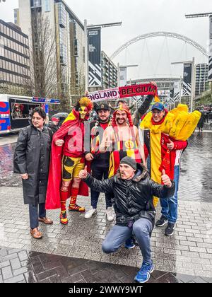 London, UK. 26th Mar, 2024. Belgium's supporters arrive for a friendly soccer game between England and Belgian national team Red Devils, on Tuesday 26 March 2024 in London, United Kingdom. The teams are preparing for this summers Euro 2024 tournament. BELGA PHOTO BRUNO FAHY Credit: Belga News Agency/Alamy Live News Stock Photo