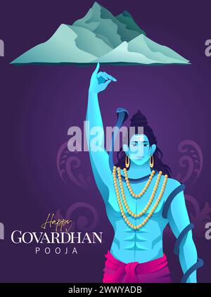 Indian religious festival Happy Govardhan Puja banner design template. Govardhan Pooja Vector Illustration Stock Vector