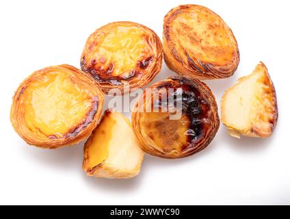 Pastel de nata tarts isolated on white background. Stock Photo