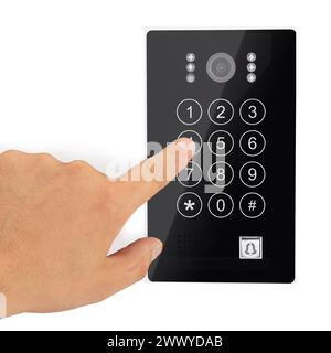 Finger Pressing Code on Security Keypad, Intercom Stock Photo