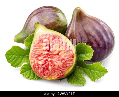 Fig fruits and slice of fig isolated on white background. Stock Photo
