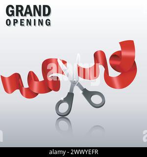 Grand opening with red ribbon and scissors, Vector Illustration Stock Vector