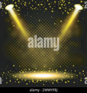 Gold Spotlight Shining on Transparent Background, Vector Illustration Stock Vector