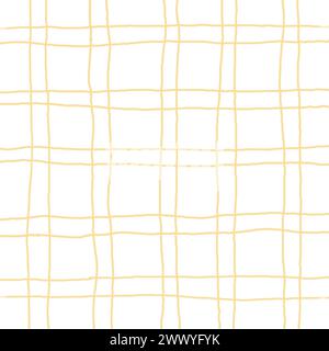 Checked, square, plaid vector pattern. Vertical and horizontal hand drawn crossing yellow stripes. Chequered geometrical background. Freehand doodle u Stock Vector