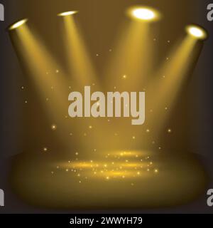 Golden spotlights shining with sparkles, Vector Illustration Stock Vector