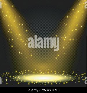 Gold Spotlight Shining on Transparent Background, Vector Illustration Stock Vector