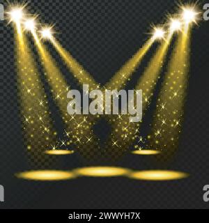 Gold spotlights shining in dark place background, Vector Illustration Stock Vector
