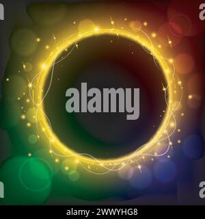 Golden light circle glowing on rainbow colored background, Vector Illustration Stock Vector