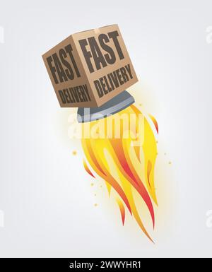 Fast Delivery Package Shipping Online With Rocket Concept, Vector Illustration Stock Vector