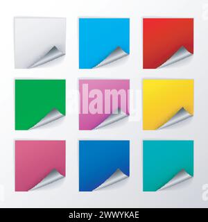 Blank Colorful Square Stickers With Curl Sets, Vector Illustration Stock Vector