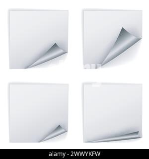 Blank Square Stickers With Curl Sets, Vector Illustration Stock Vector