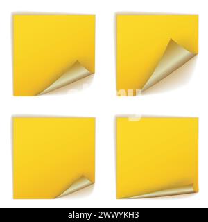 Blank Yellow Square Stickers With Curl Sets, Vector Illustration Stock Vector