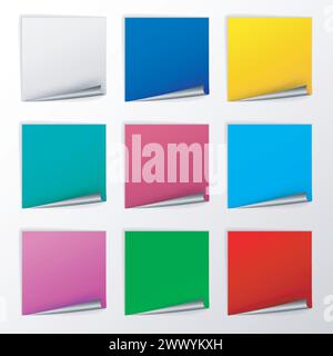 Blank Colorful Square Stickers With Curl Sets, Vector Illustration Stock Vector