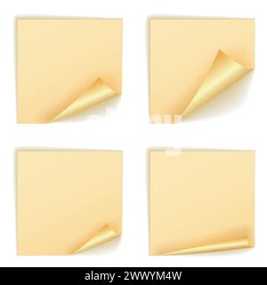 Blank Cream Square Stickers With Curl Sets, Vector Illustration Stock Vector