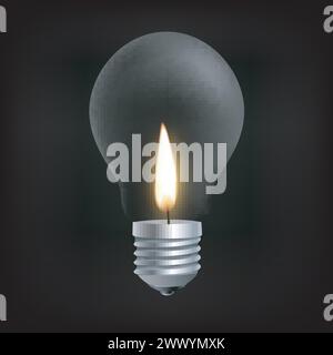 Candle Light In Incandescent Light Bulb Concept, Vector Illustration Stock Vector