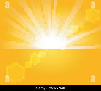 Golden Rays Rising From Horizon In Light Background, Vector Illustration Stock Vector