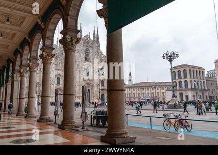 Milan, Italy-March 30, 2022: The historical Duomo Square, Piazza del Duomo in the center of Milan, Lombardy, Italy. Stock Photo