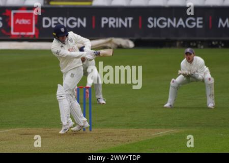 Chester le Street, 26 March 2024. Colin Ackermann batting for Durham Cricket against Durham UCCE in a pre season match at Seat Unique Riverside. Credit: Colin Edwards/Alamy Live News Stock Photo