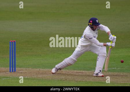 Chester le Street, 26 March 2024. Jonathan Bushnell batting for Durham Cricket against Durham UCCE in a pre season match at Seat Unique Riverside. Credit: Colin Edwards/Alamy Live News Stock Photo