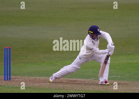 Chester le Street, 26 March 2024. Colin Ackermann batting for Durham Cricket against Durham UCCE in a pre season match at Seat Unique Riverside. Credit: Colin Edwards/Alamy Live News Stock Photo