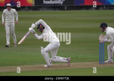 Chester le Street, 26 March 2024. Jonathan Bushnell batting for Durham Cricket against Durham UCCE in a pre season match at Seat Unique Riverside. Credit: Colin Edwards/Alamy Live News Stock Photo