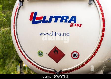 Gothenburg, Sweden - July 24 2022: Back of a Litra Gass tanker trailer. Stock Photo