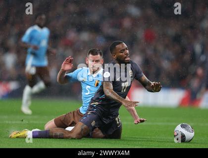 London, UK. 26th Mar, 2024. Ivan Toney of England brought down by Jan Vertonghen of Belgium to learn a penalty during the International Friendly match at Wembley Stadium, London. Picture credit should read: Paul Terry/Sportimage Credit: Sportimage Ltd/Alamy Live News Stock Photo