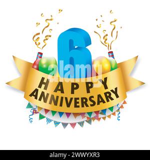 Happy 6th Anniversary Celebration, Vector Illustration Stock Vector