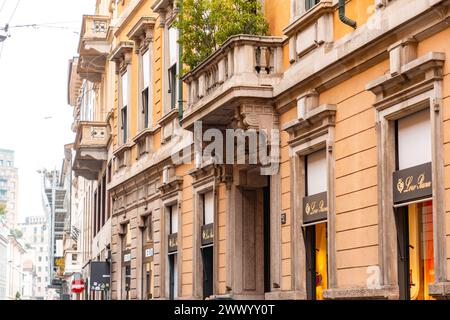 Milan, Italy - March 30: The Quadrilatero della moda or Via Montenapoleone is a high-class shopping district in the centre  of Milan, Italy. Stock Photo