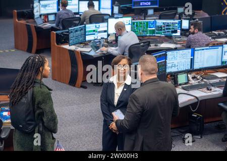 Houston Texas USA, March 26 2024: VANESSA WYCHE, director of NASA's Johnson Space Center, talks with a colleague in Mission Control. Credit: Bob Daemmrich/Alamy Live News Stock Photo
