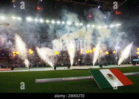 Arlington, USA. 24th Mar, 2024. March 24, 2024, Arlington, Texas: Fireworks explode moments before the start of the Concacaf Nations League Final played at AT&T Stadium. on March 24, 2024, Arlington, Texas. United States won Mexico the Finals 2-0. (Photo by Javier Vicencio/Eyepix Group/Sipa USA) Credit: Sipa USA/Alamy Live News Stock Photo