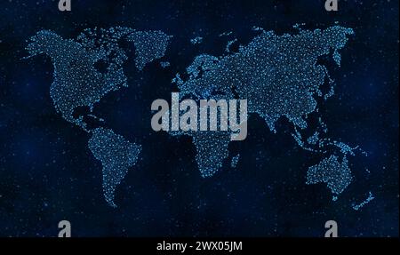 World Stars Map on Night Sky Universe in Blue Stock Photo