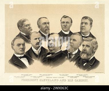 American President  Grover  Cleveland and his cabinet, 1893.  Vintage USA Political Art Print: Stock Photo