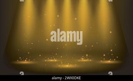 Gold Spotlights Shining With Sparkles 16:9 Aspect Ratio In Clipping Mask, Vector Illustration Stock Vector