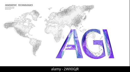 Artificial general intelligence wire letter symbols. International World map. Minimalist style AGI icon. Machine learning concept technology AI brain Stock Vector