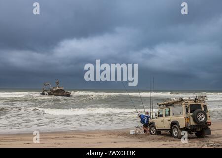 Deep Sea Fishermen At The Wreck Of The Fishing Vessel Zeila, Skeleton Coast, Namibia Stock Photo