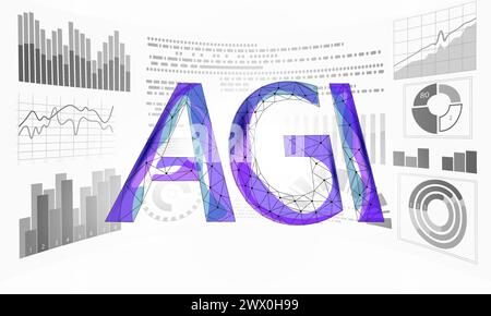 Artificial general intelligence wire HUD display letter symbols. Minimalist style AGI icon. Machine learning concept technology AI brain vector Stock Vector