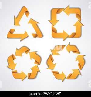 Yellow Arrows with Various Curved Shape, Suitable For Recycle, Ecological Symbol, and Other, Vector Illustration Stock Vector