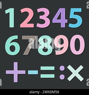 Number Multicolored Sets with Stitched Effects, Vector Illustration Stock Vector