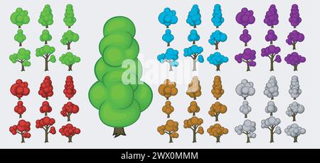 Colorful Tree Cartoon Sets, Vector Illustration Stock Vector