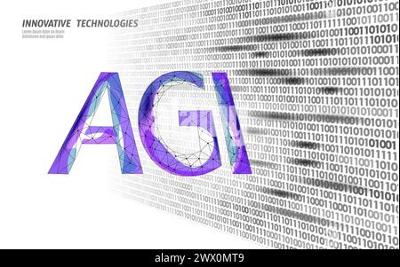 Artificial general intelligence wire letter symbols. Data binary code flow. Minimalist style AGI icon. Machine learning concept technology AI brain Stock Vector