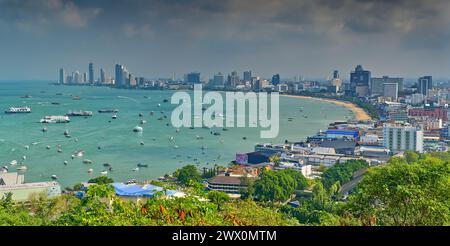View of Pattaya beach to Northpoint from Khao Phra Tamnak Viewpoint, Pattaya, Thailand Stock Photo