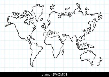 Hand Drawn Flat World Map. Isolated and Real Pen Sketch, Vector Illustration Stock Vector