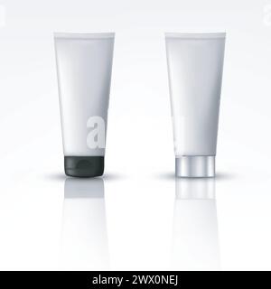 Cosmetic Products with Different Cap. Suitable For Cream, Soups, Foams, Shampoo. Object, Shadow, and Reflection on Separate Layers, Vector Illustratio Stock Vector