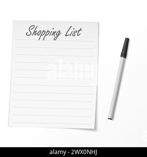 Shopping List Paper and Pen, Vector Illustration Stock Vector