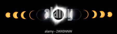 Total solar eclipse sequence with different size Stock Photo