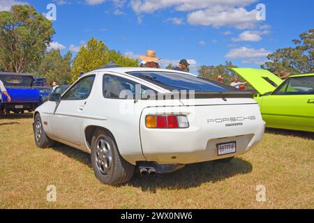 Rear of  a white 1980s Porsche 928S sports car. Stock Photo